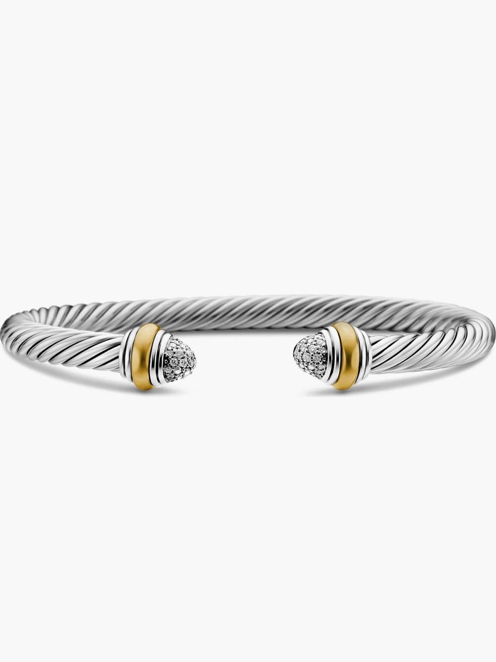 David Yurman Classic Cable Bracelet in Sterling Silver, 14K Yellow Gold and Pave